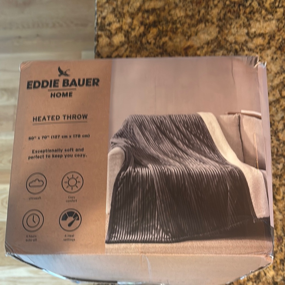 Eddie Bauer Heated Throw - Brown Plush Blanket